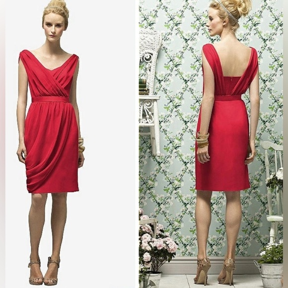 Lela Rose Sleeveless V Neck Short Bridesmaid Flame Dress by Dessy Size 10 - Picture 1 of 16